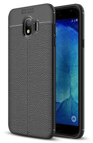 Луксозен силиконов гръб ТПУ кожа дизайн за Samsung Galaxy J4 2018 J400F черен